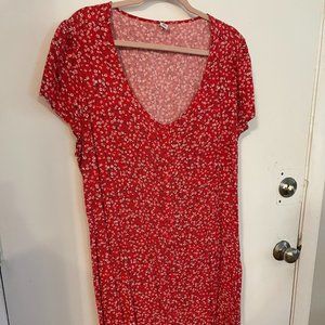 Red floral midi dress